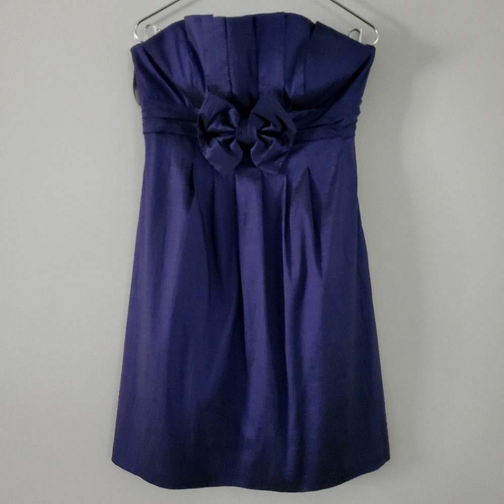 Jessica McClintock Strapless Navy Taffeta Party Dress Size 8